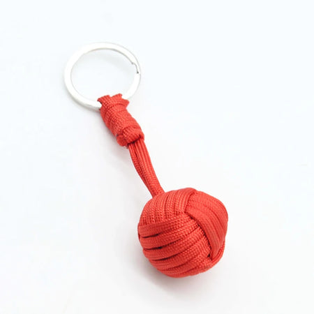 Monkey Fist Paracord Key Chain &ndash; Stainless Steel Ball Red