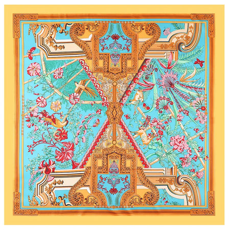 POBING Luxury Twill Silk Scarf &ndash; Elegant Animal Prints Yellow / 130CM x 130CM / CHINA