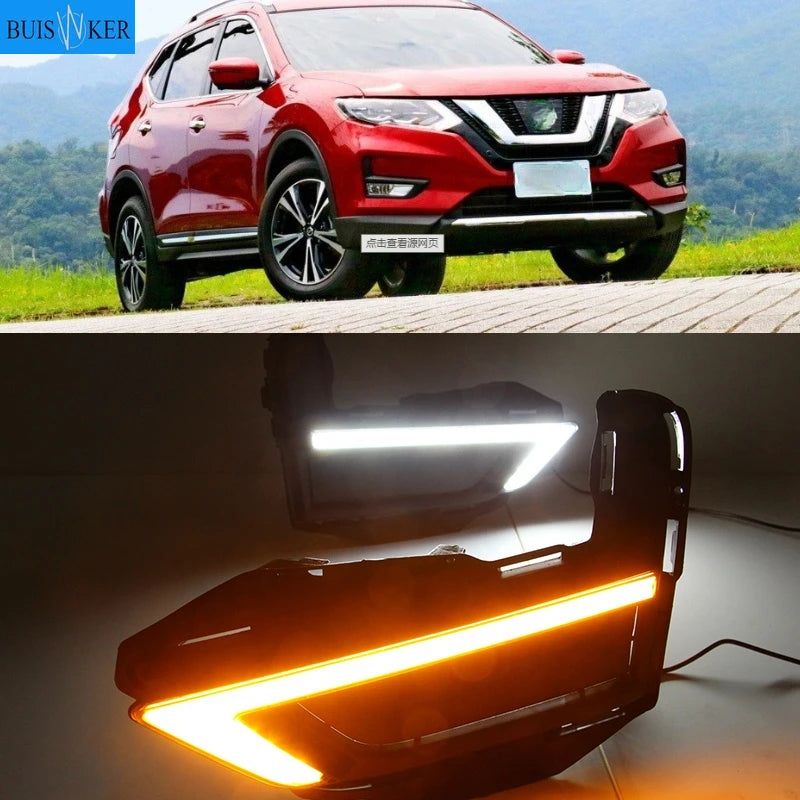 Фары дневного света Nissan X Trail белые и желтые поворотники