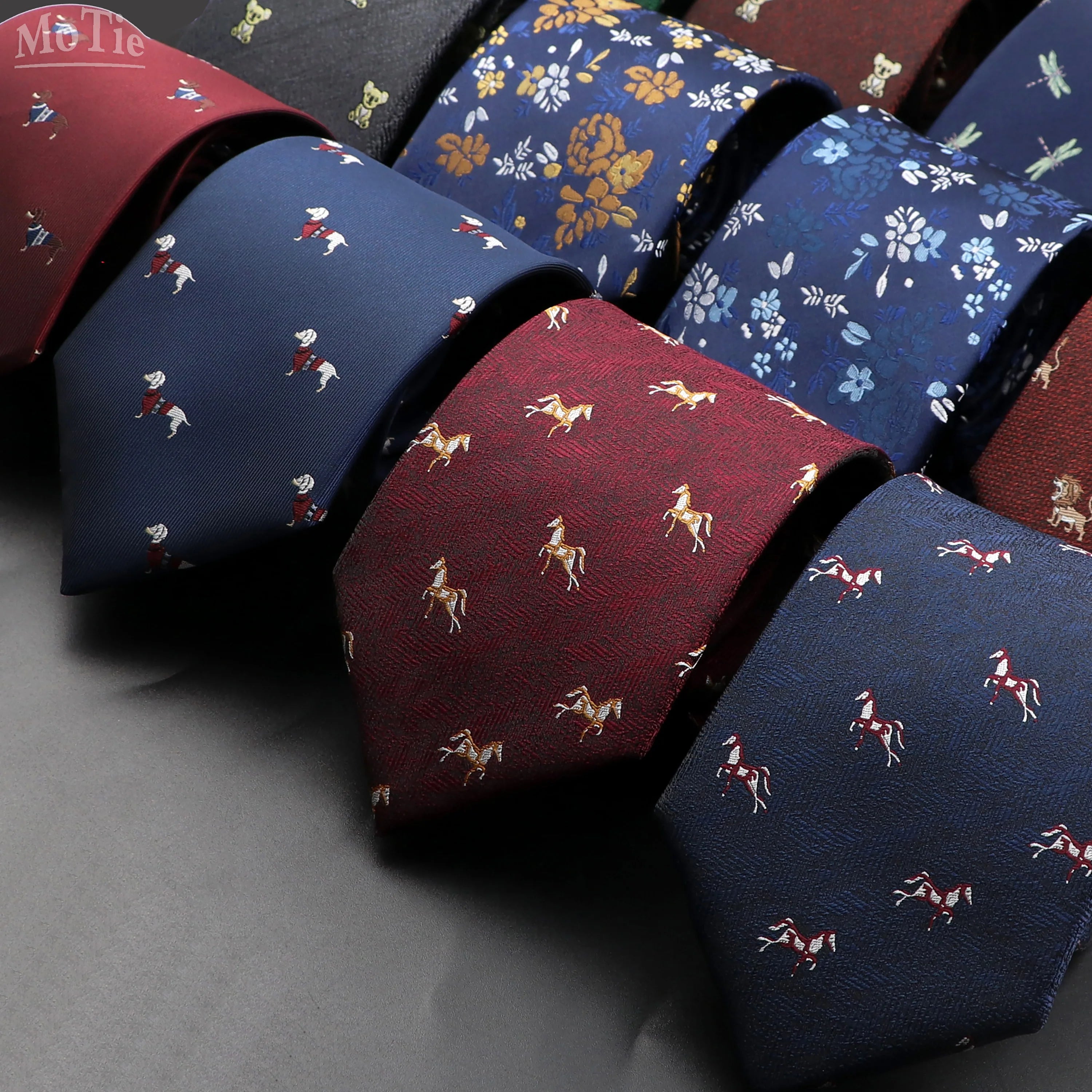 Men's Floral Tie with Brown Bear and Horse Print