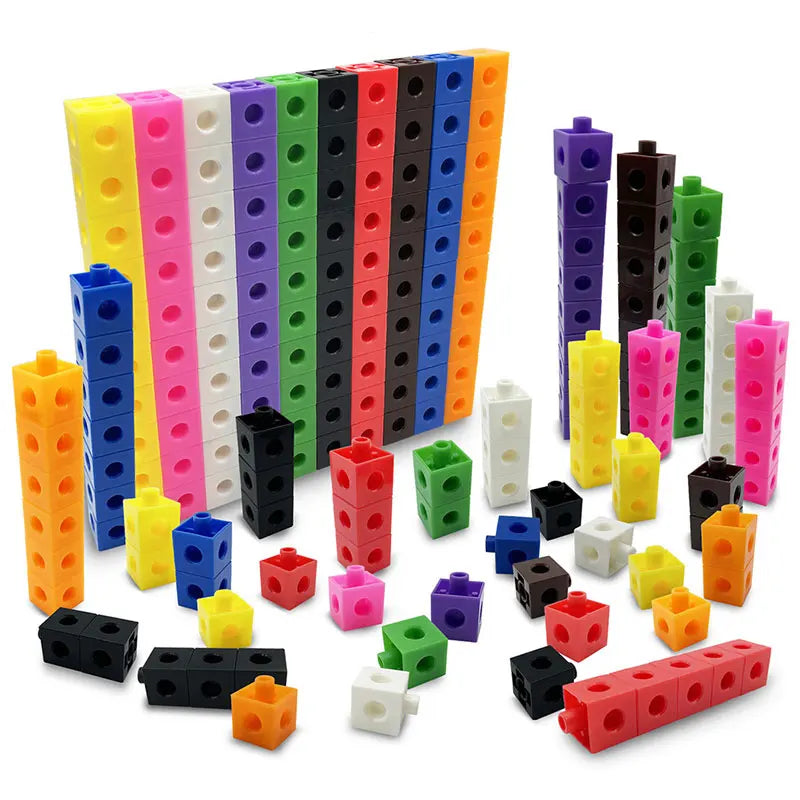 Montessori Rainbow Link Cubes - Educational Counting Blocks