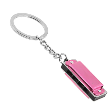 Mini Harmonica Keychain - Eight Tone 4 Hole Compact Design Pink