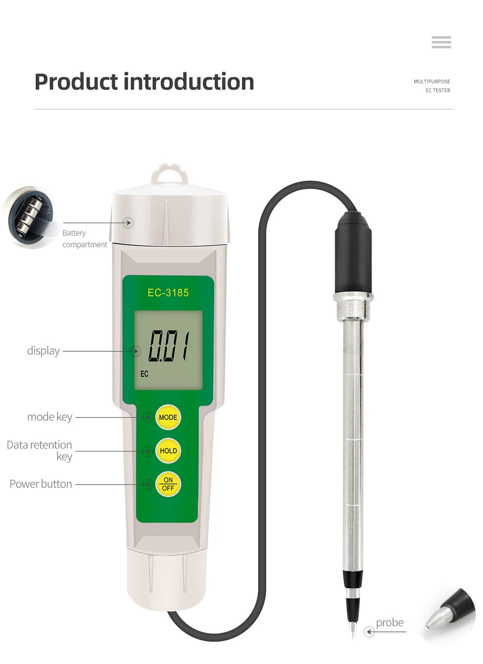 EC-3185 Waterproof Soil Tester &ndash; 3 In 1 EC TDS CF Meter