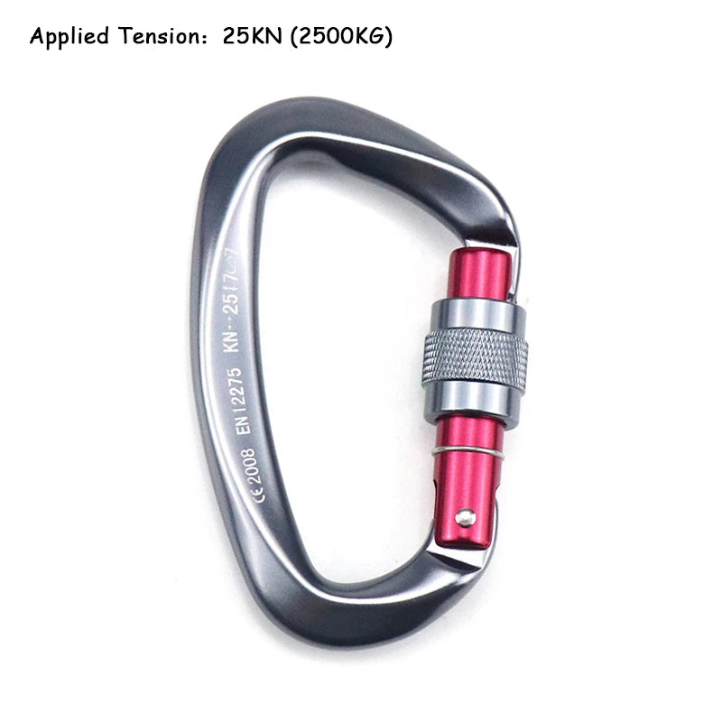 25KN D Shape Professional Climbing Carabiner with Safety Lock 25KN gray