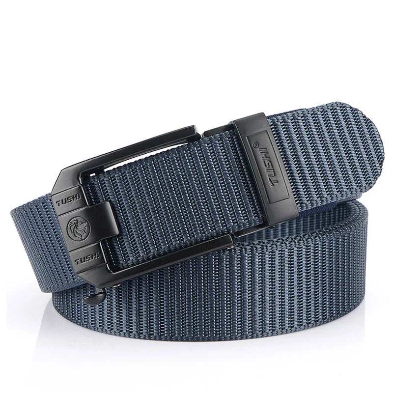 MEDYLA Tactical Nylon Belt with Metal Buckle - Heavy Duty Military &amp; Outdoor Use Black buckle Blue / 115CM