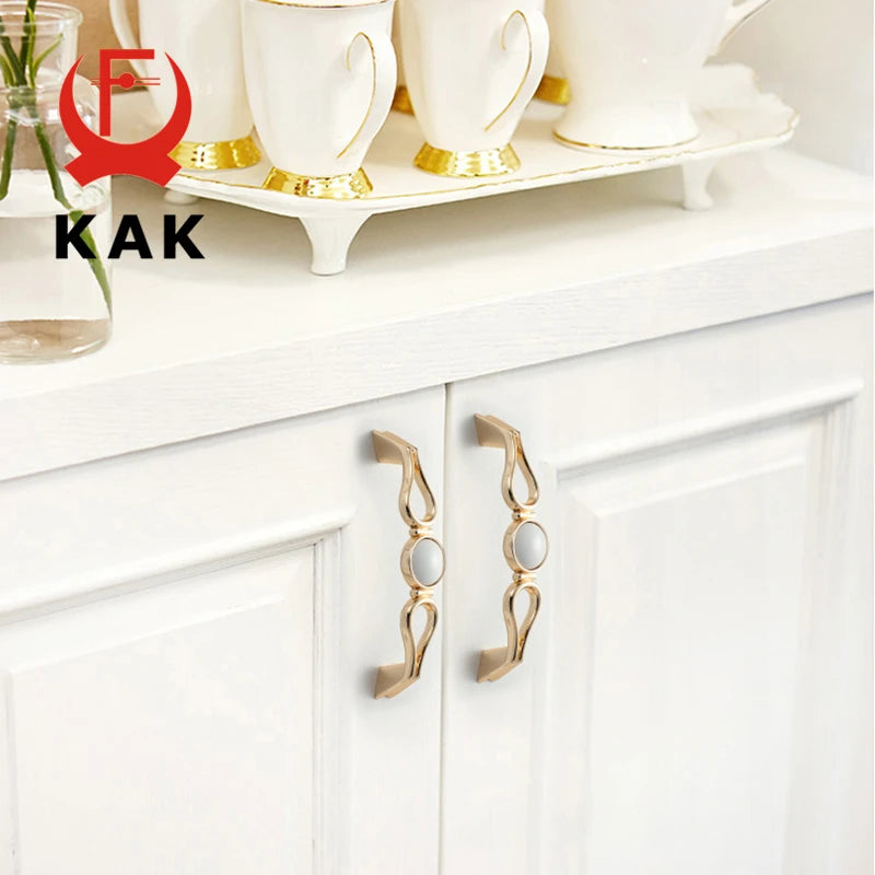 KAK White Ceramic Gold Cabinet Knobs and Drawer Pulls