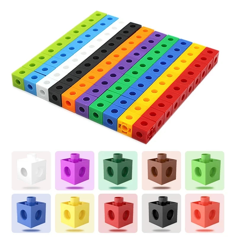 Montessori Rainbow Link Cubes - Educational Counting Blocks