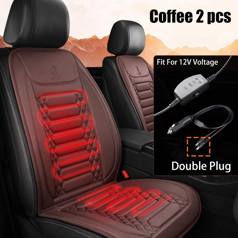 Winter Heated Car Seat Covers with Intelligent Temperature Control 2PCS Coffee