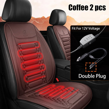 Winter Heated Car Seat Covers with Intelligent Temperature Control 2PCS Coffee