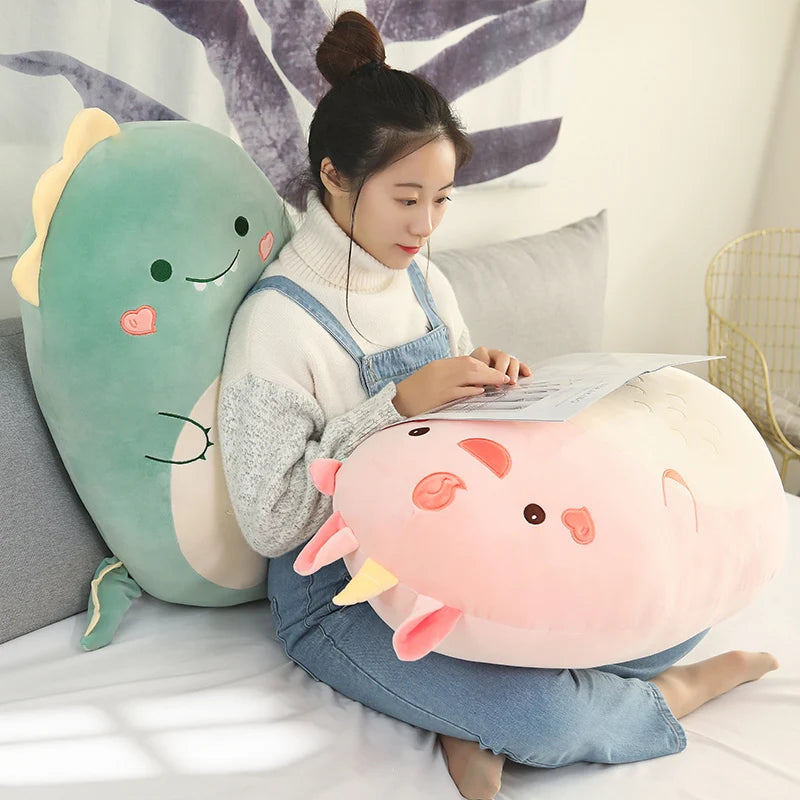 Kawaii Plush Dinosaur &amp; Shiba Inu Dog Pillow - Soft Cushion Toy