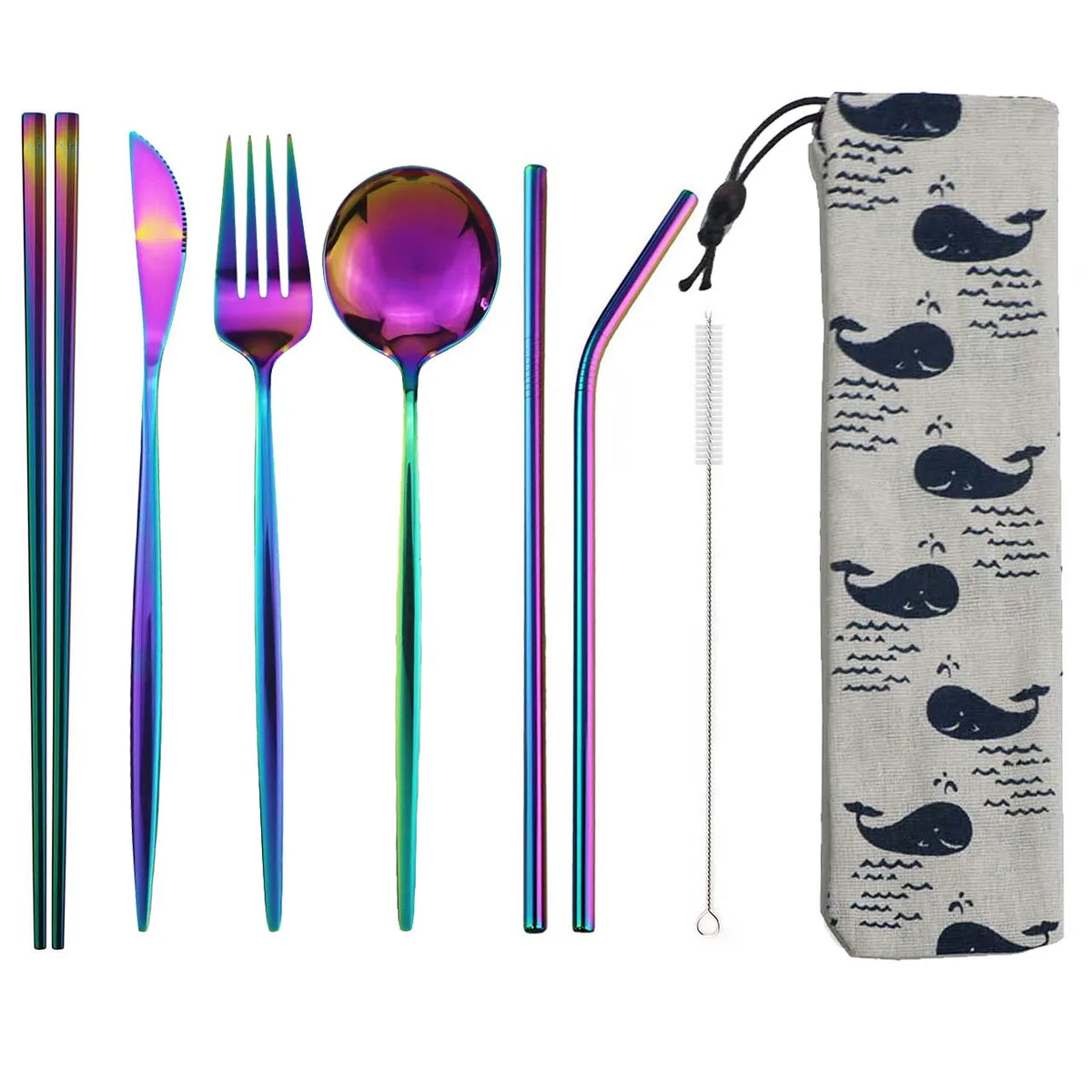 KNGZI 8pcs Travel Cutlery Set &ndash; Eco-Friendly Stainless Steel Silverware 8pcs Rainbow