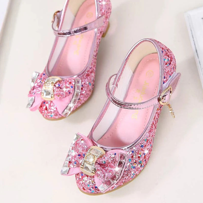 Princess Glitter High Heel Leather Shoes for Girls
