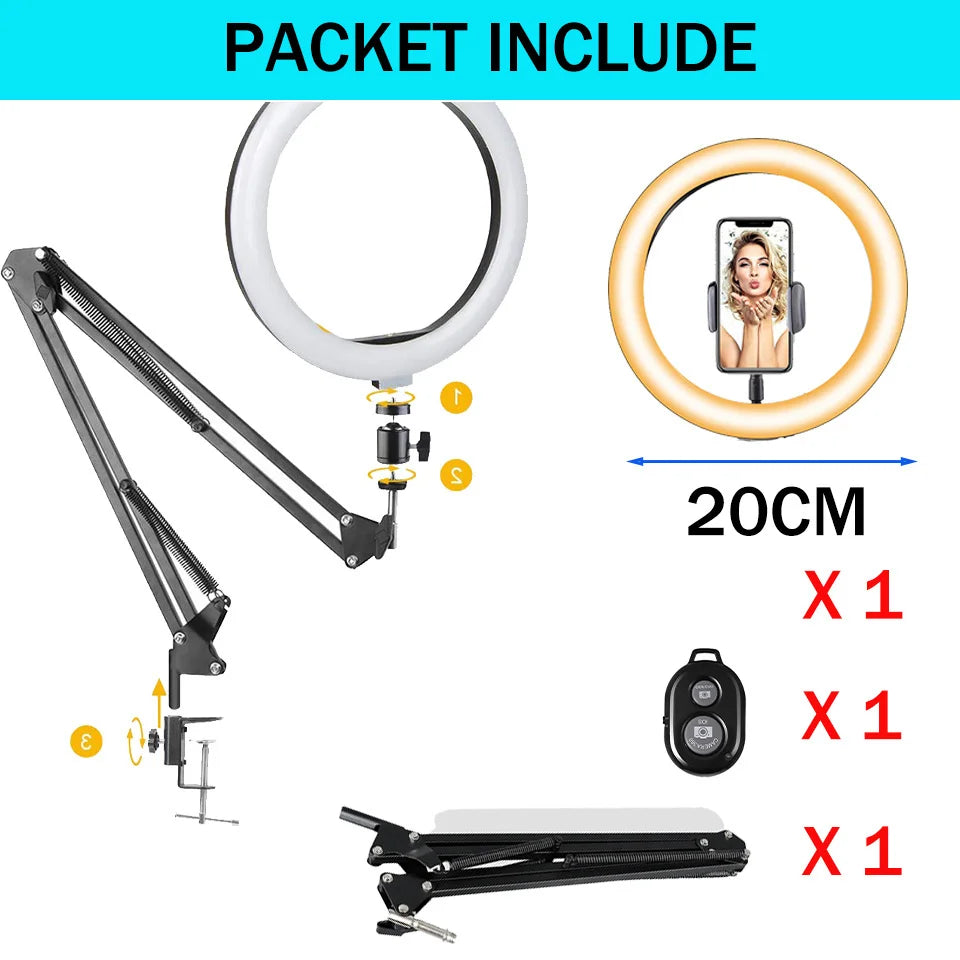 BTFOOR LED Circle Fill Lighting Ring Light with Phone Tripod Stand for Makeup and Photography bluetooth 20CM / CHINA
