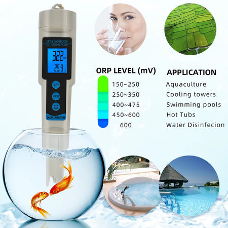 ORP Meter 3 In 1 pH ORP Temp Meter &ndash; Backlit Display