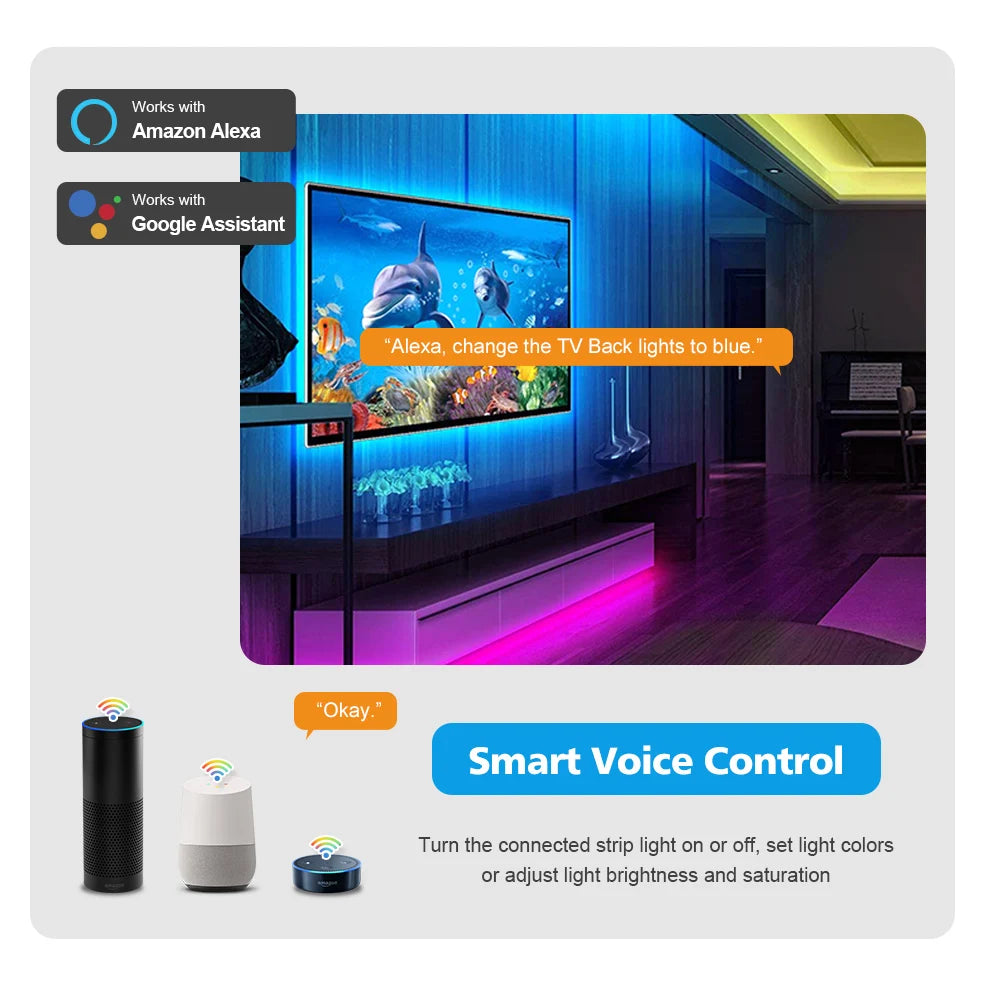 Smart Tuya Zigbee Led Strip Light Wifi USB TV Led Backlight Tape RGB Lights Works with Alexa /Zigbee Hub/Google /Smartthings