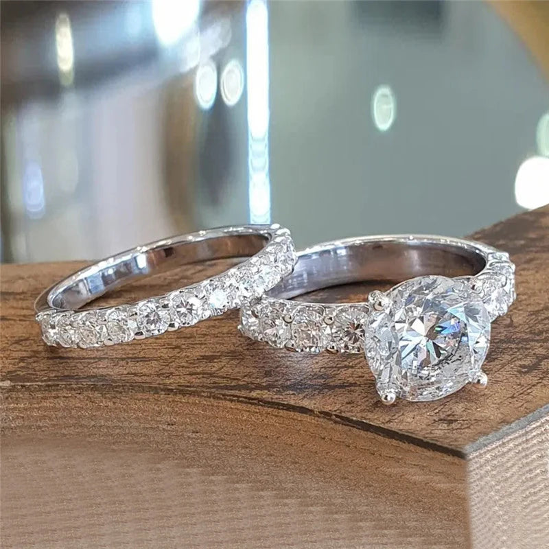 Trendy Bridal Engagement Ring Set with Shiny Cubic Zirconia by CAOSHI