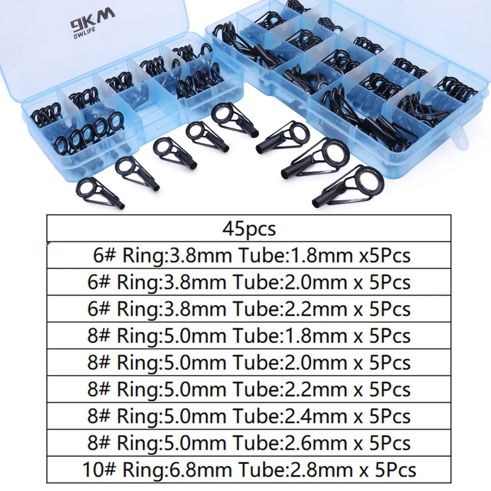 Premium Fishing Rod Guide Tip Repair Kit - Stainless Steel &amp; Ceramic Rings for Freshwater &amp; Saltwater Black 45Pcs