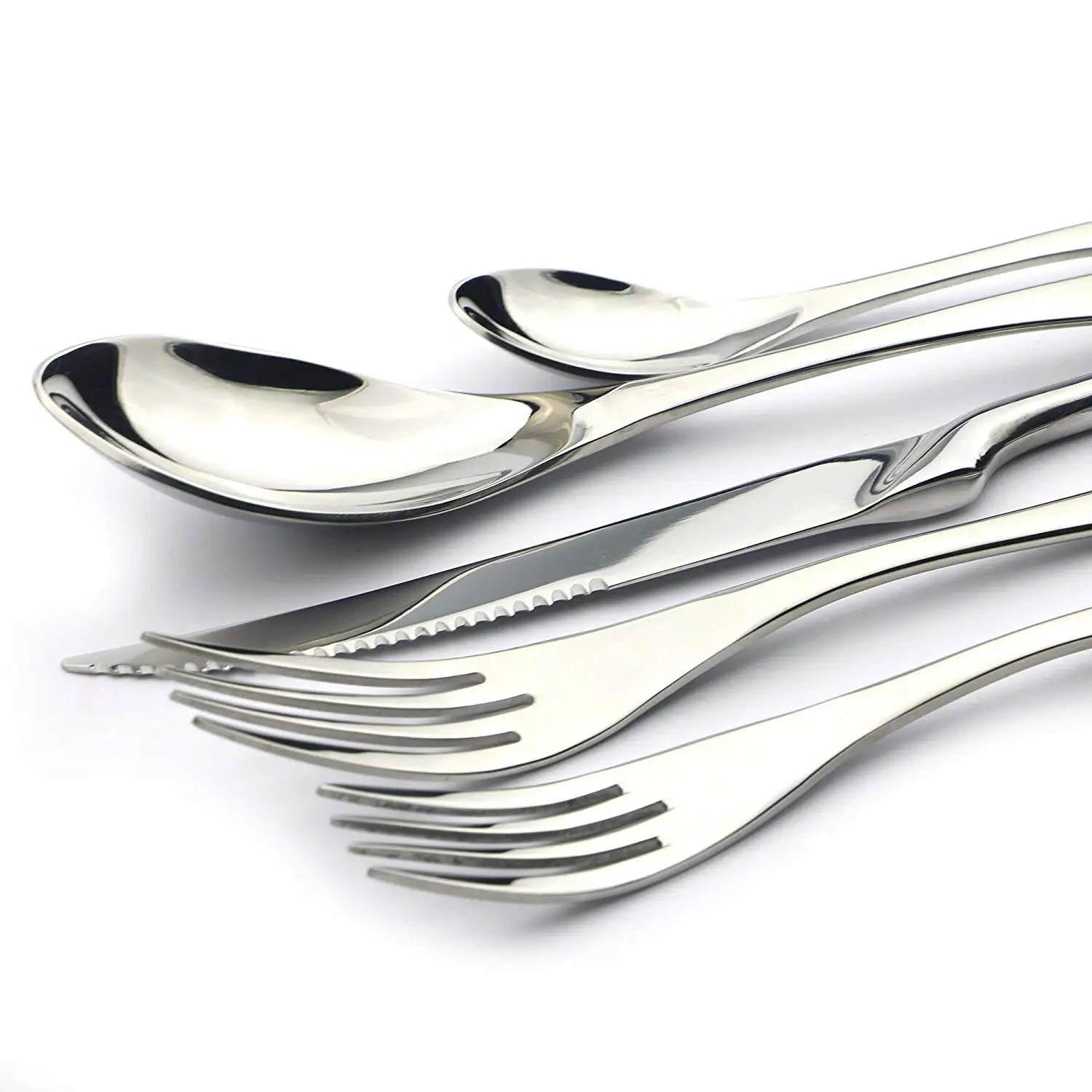 KNGZI 5/20Pcs Silver Flatware Set &ndash; Eco-Friendly 18/10 Stainless Steel Design
