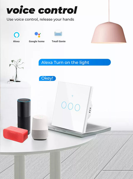 3  Gang Black Or White Tuya WiFi Smart Life Touch Wireless Wall Switch Light RF 433MHz No Neutral Required 220V Google Home Alexa