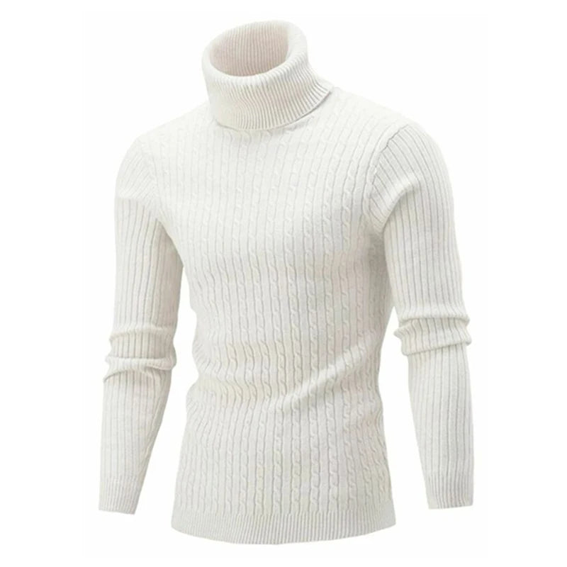 Winter Men's High Quality Turtleneck Sweater Thicken Sweater Casual Pullover G04-White / XL (75-85KG)