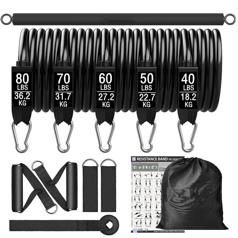 Workout Bar Fitness Resistance Bands Set &ndash; Versatile At Home bar and 300lbs-12pcs