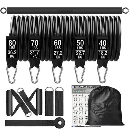 Workout Bar Fitness Resistance Bands Set &ndash; Versatile At Home bar and 300lbs-12pcs