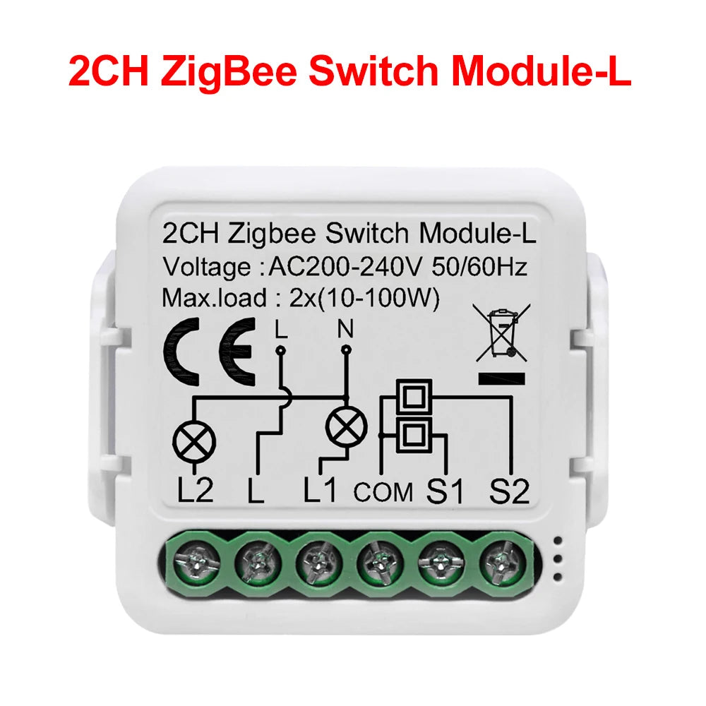 GIRIER ZigBee 3.0 Smart Light Switch Module - No Neutral Wire, Voice and App Control 2 Gang