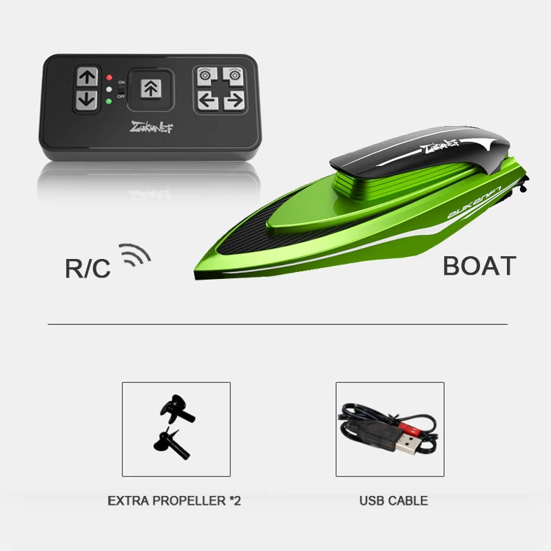 Mini RC Boat High Speed Remote Control Ship &ndash; LED Light Green