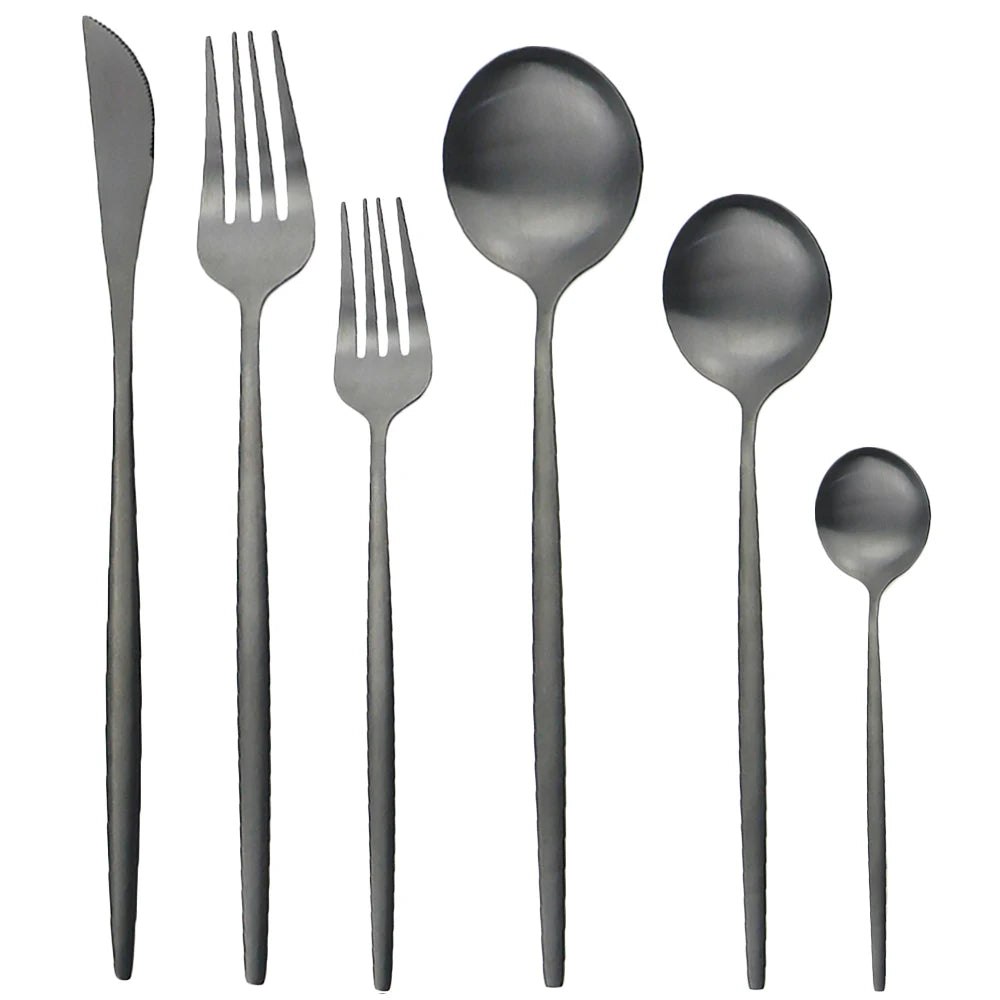 KNGZI 24/36Pcs Dinnerware Set &ndash; Elegant Stainless Steel Flatware Matte Black / 24Pcs