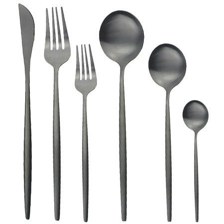 KNGZI 24/36Pcs Dinnerware Set &ndash; Elegant Stainless Steel Flatware Matte Black / 24Pcs
