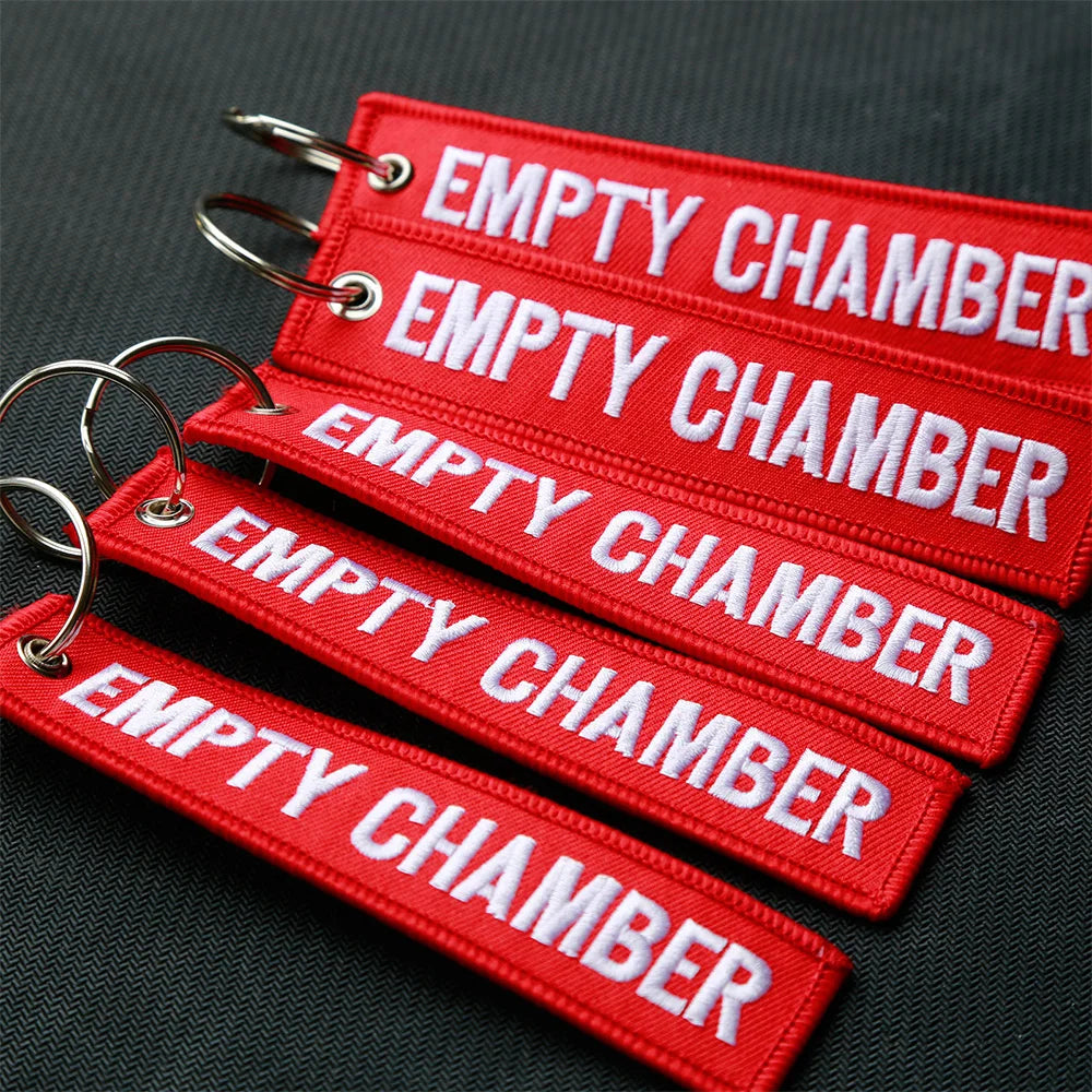 6 Pcs Empty Chamber Key Chains &ndash; Double Sided Embroidered Red