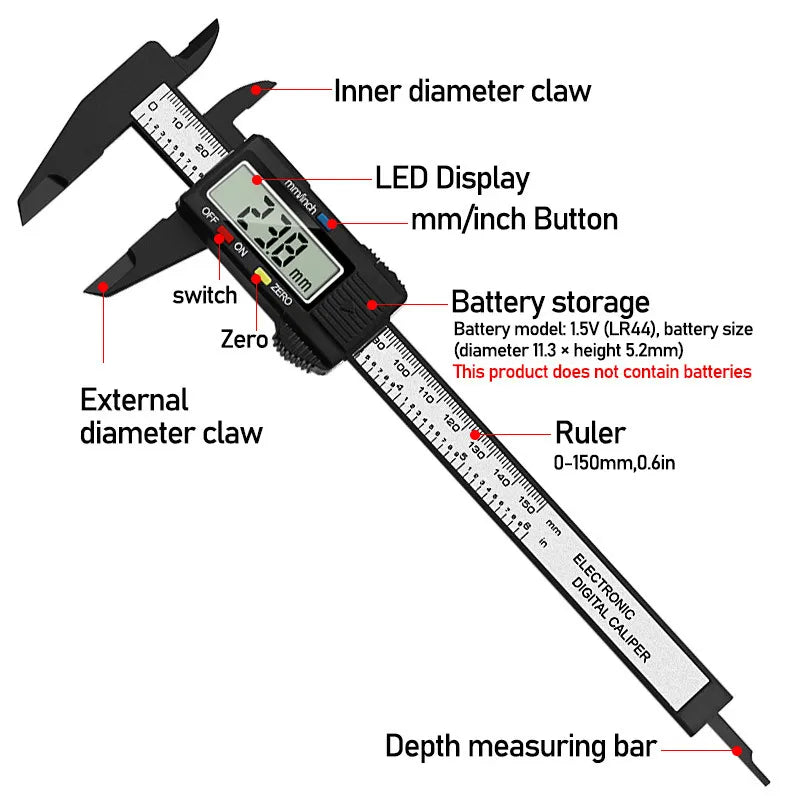 🟠 Dijital kaliper 6 inç Elektronik Veri Caliper 100mm Calliper Micrometre Dijital Cetvel Ölçüm Aracı 150mm 0.1mm