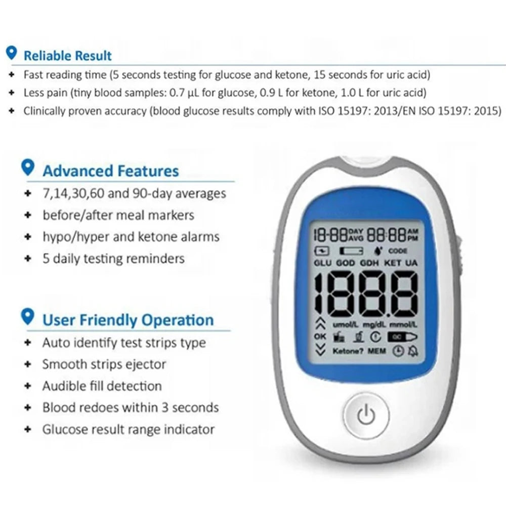 4 in 1 Home Medical Multifunction Blood Glucose Meter &ndash; Accurate Blood Sugar and Ketone Testing