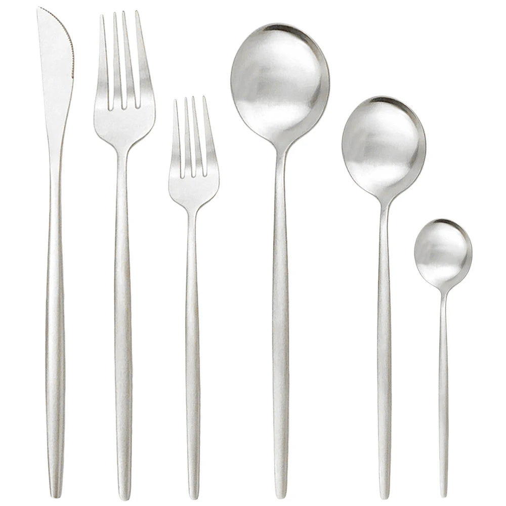 KNGZI 24/36Pcs Dinnerware Set &ndash; Elegant Stainless Steel Flatware Matte Silver / 24Pcs