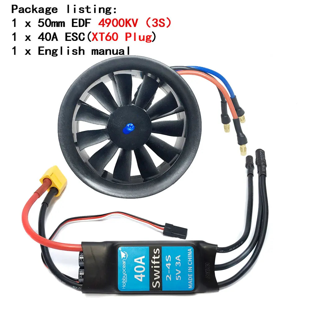 Hobbyocean 50mm Brushless EDF Duct Fan with 40A/50A ESC for RC Jet Planes 4900KV 40A Combo