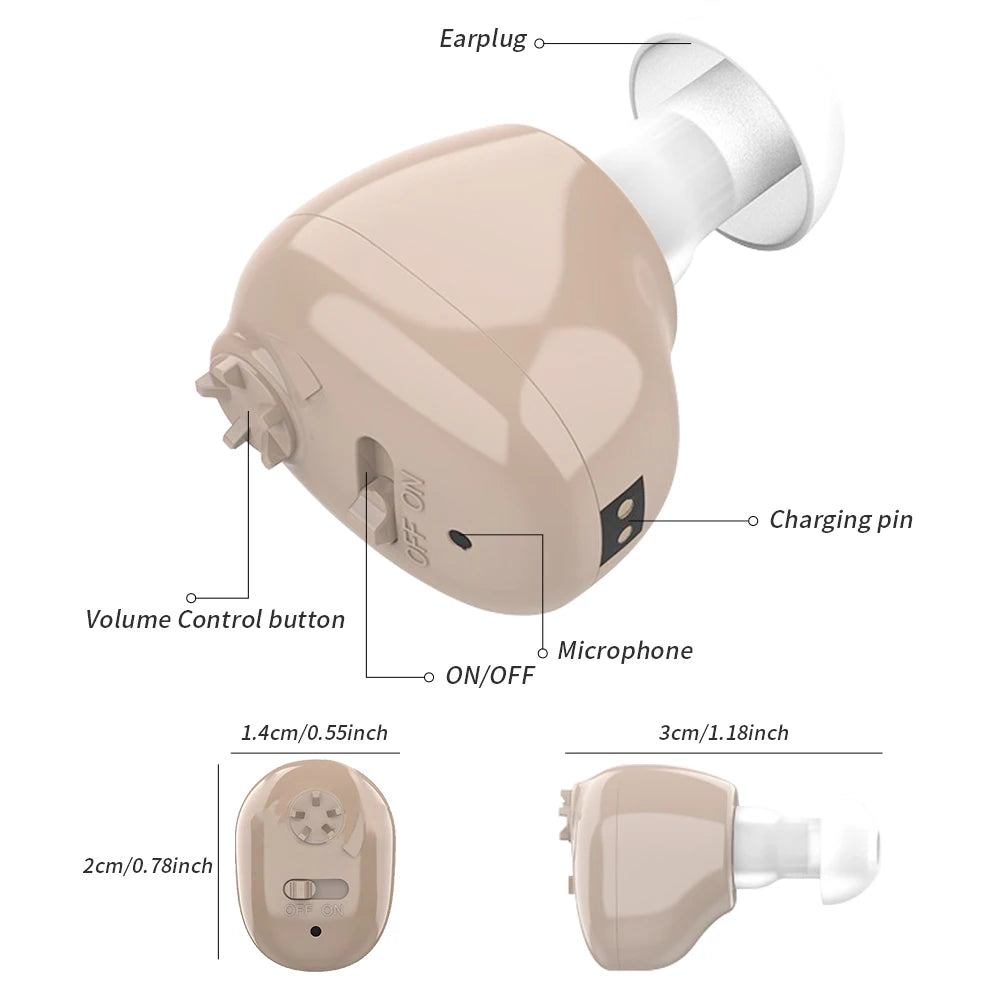 MUOXI Mini Rechargeable ITE Hearing Aid &ndash; Invisible left ear