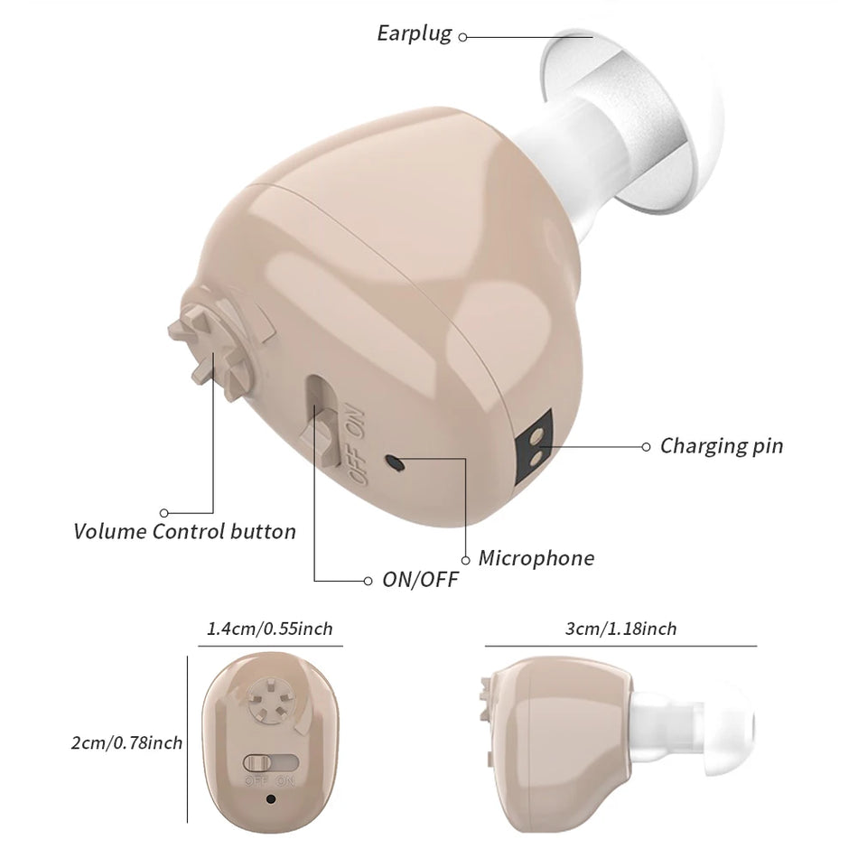 MUOXI Mini Rechargeable ITE Hearing Aid &ndash; Invisible left ear