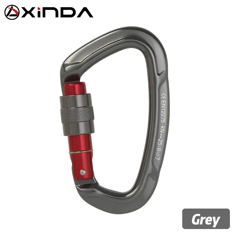 XINDA 25kN D-Shape Screwgate Carabiner - Strong Aluminium Alloy for Outdoor Adventures Gray
