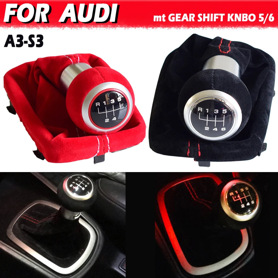 Mânere schimbător de viteze din piele suede neagră cu roșu pentru Audi A3 S3 2001-2003