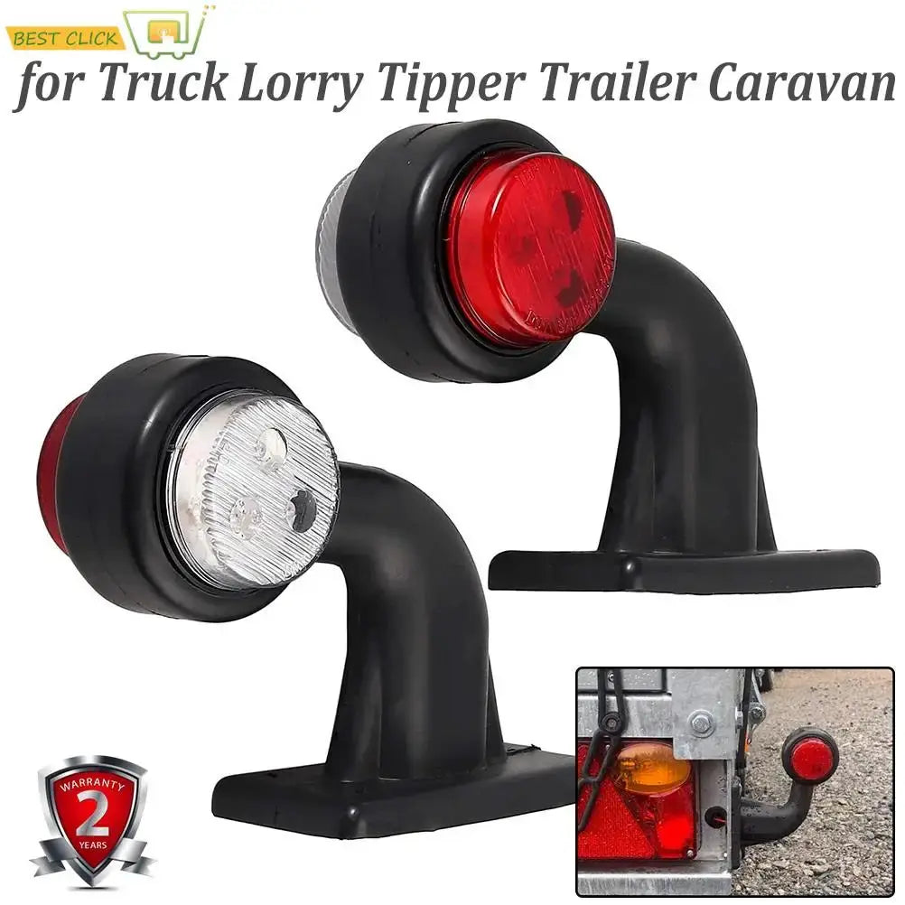2x Truck Trailer LED Elbow Rubber Side Marker Light White Red Outline Clearance Indicator Lamp For Lorry Van Caravans Multi Volt by InterCyprus Trading Ltd