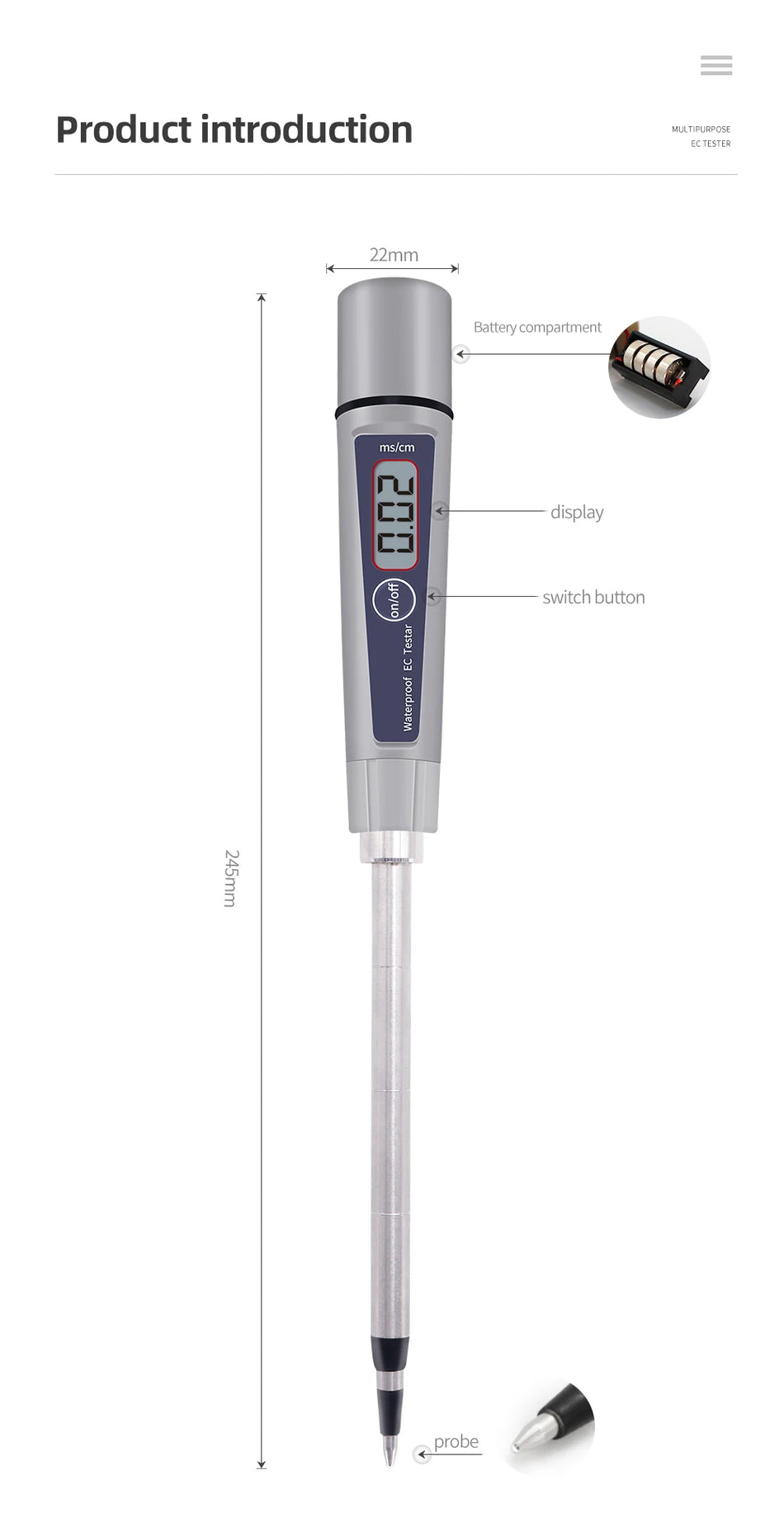 EC-316 Soil EC Tester - Digital ATC Conductivity Meter