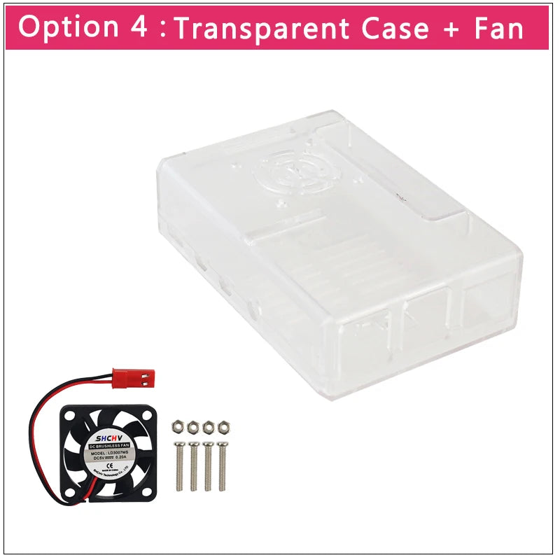 Raspberry Pi 4 Model B Case &ndash; Removable GPIO Cover with Cooling Fan Transparent with Fan