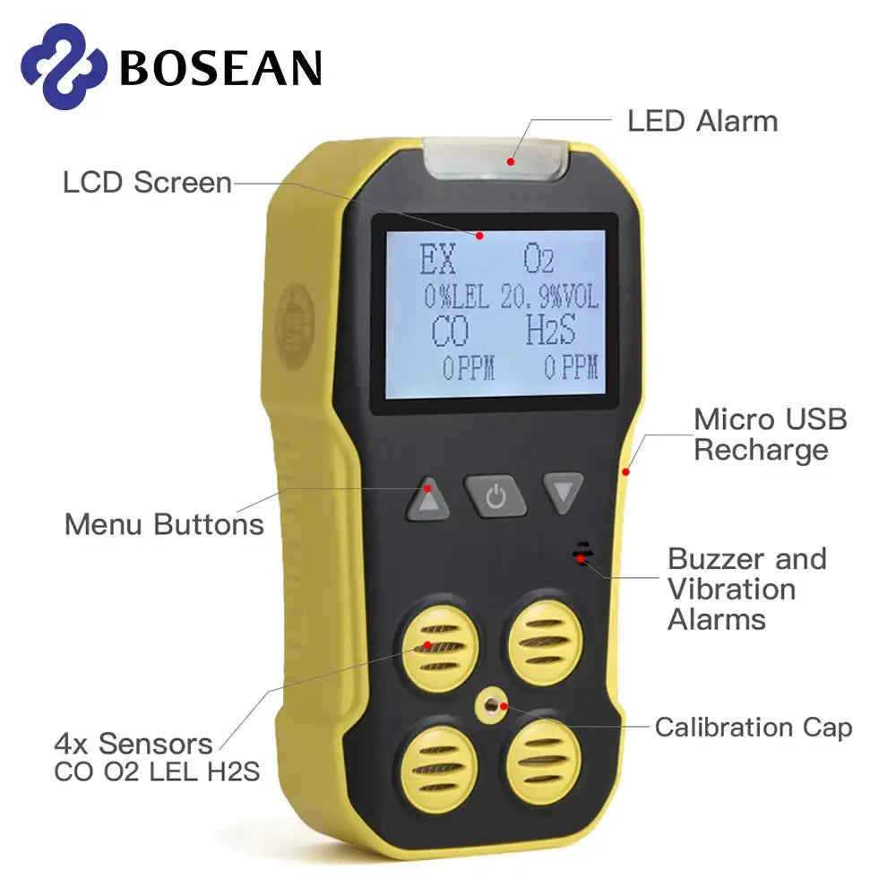 Bosean 4 In 1 Multi Gas Detector O2 H2S CO LEL Meter