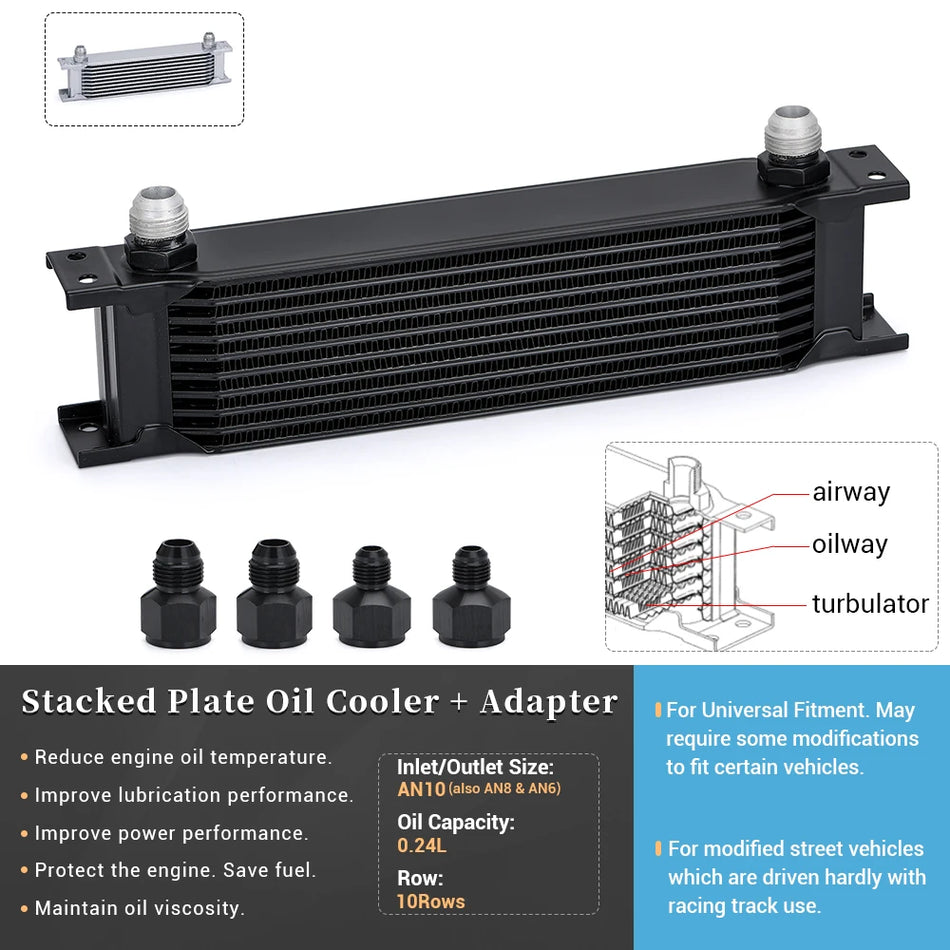 Kit de răcire cu ulei AN10 din aluminiu cu 10 rânduri PQY7010 pentru motor și transmisie