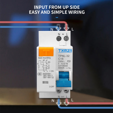 TOMZN TPNL DPNL 230V 1P+N RCBO Mini Circuit Breaker