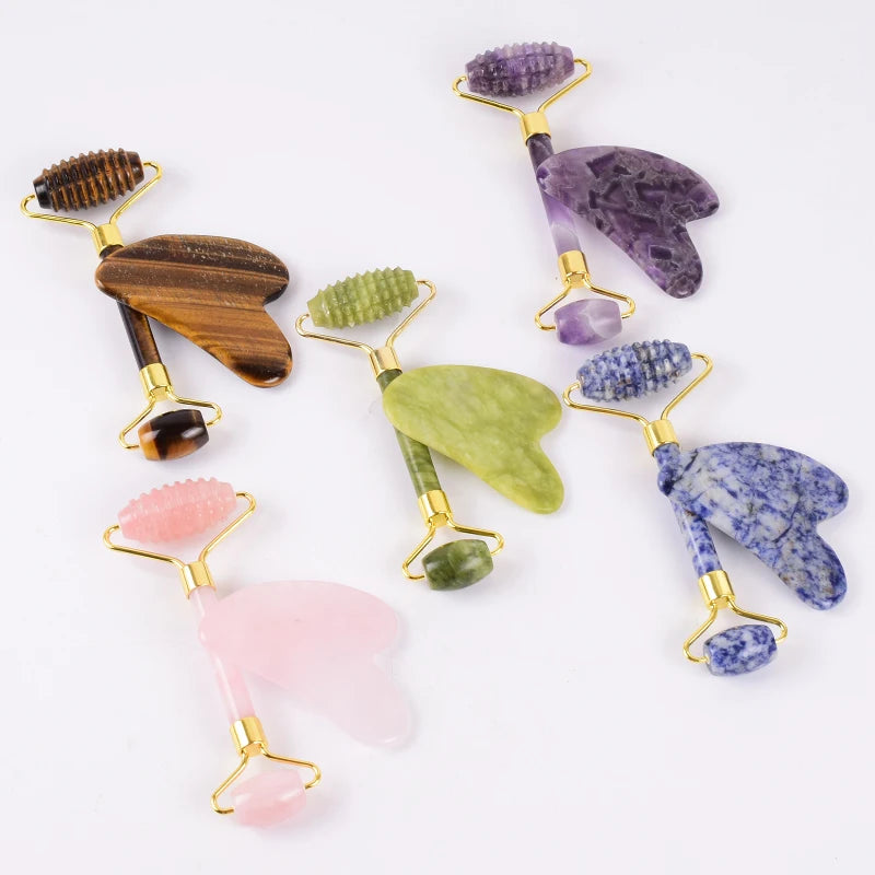 Hřebčík Jade Roller Růžový Křemen Gua Sha Obličejový Masér