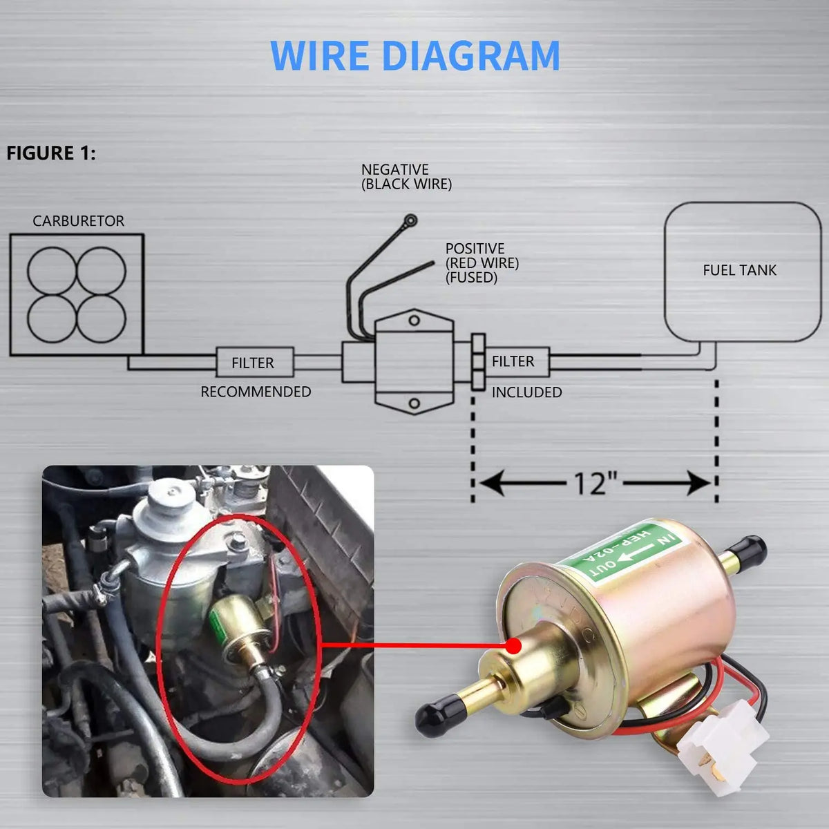 12V/24V Universal Electric Fuel Pump Low Pressure Bolt Fixing Wire Diesel Petrol HEP-02A For Car Carburetor Motorcycle ATV by InterCyprus Trading Ltd