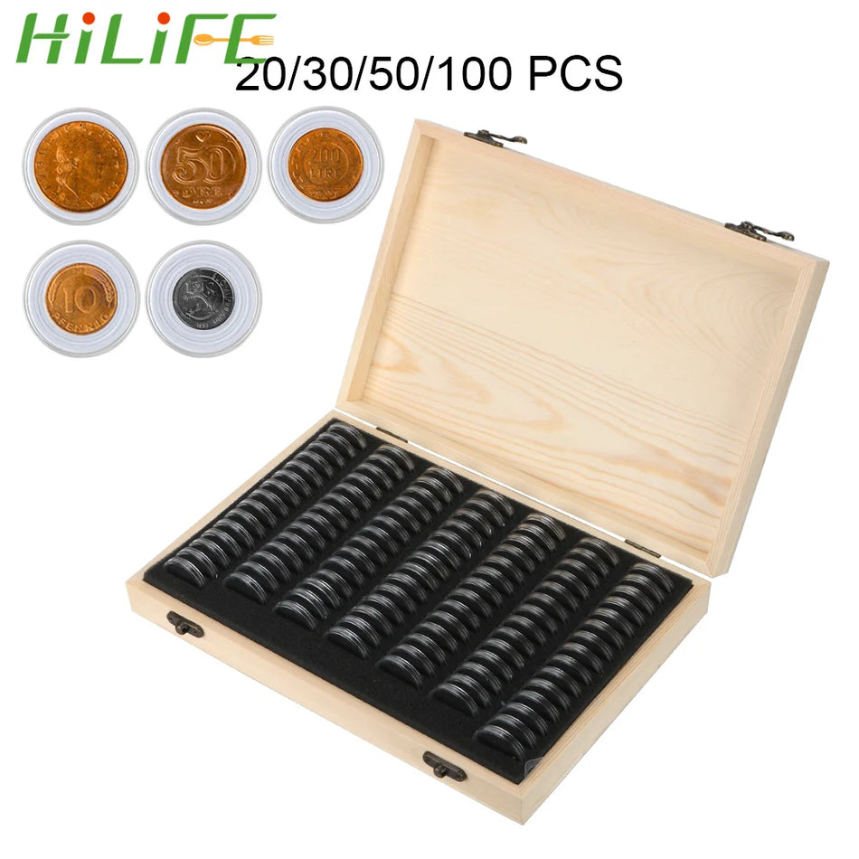 Wooden Coin Storage Box With Adjustable Compartments 20 30 50 100 Pieces