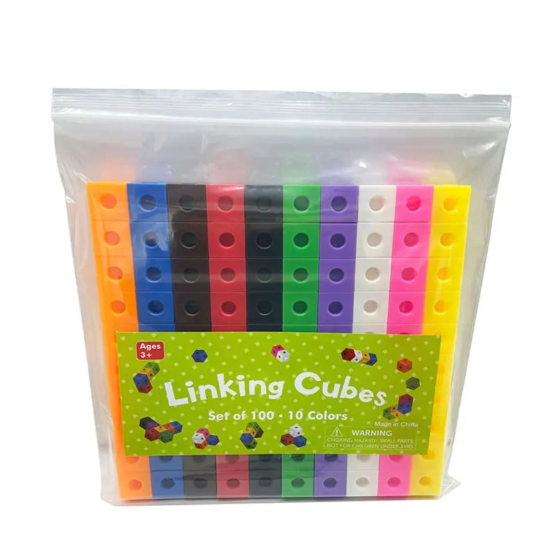 Montessori Rainbow Link Cubes - Educational Counting Blocks B