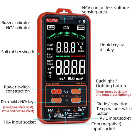 NJTY T5 Automotive Multimeter True RMS NCV Tester Voltage
